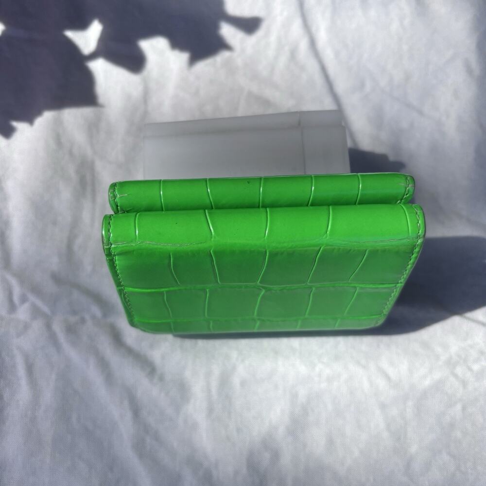 Balenciaga Croc Embossed Leather Compact Mini Wallet Trifold Unisex Green - Picture 5 of 11